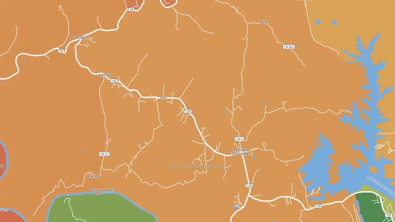 Poe, WV Map of Robbery Rates