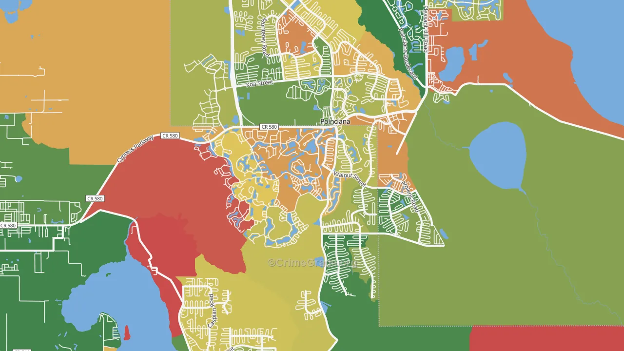 Poinciana, FL Map of Robbery Rates