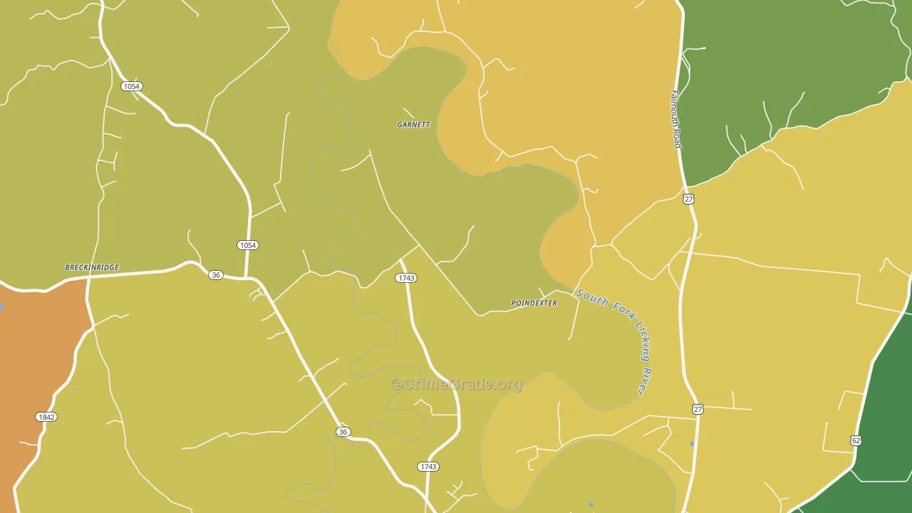 Poindexter, KY Map of Robbery Rates