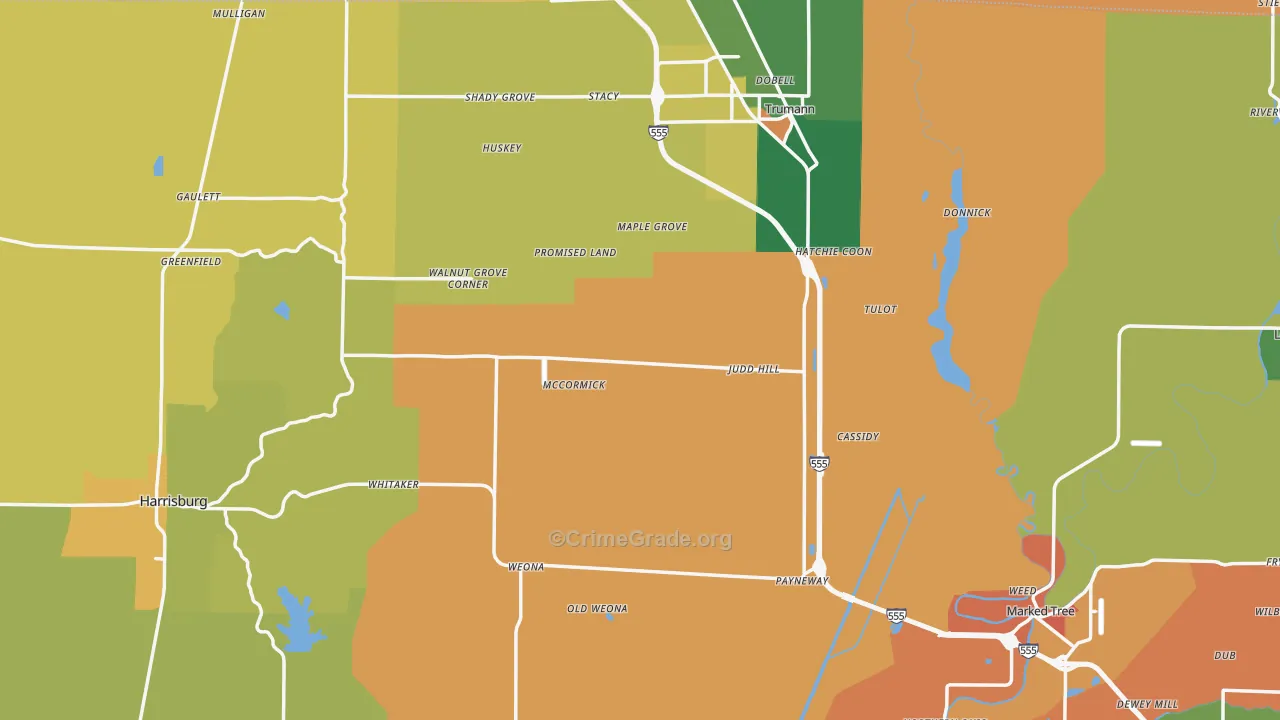 Poinsett County, AR Map of Robbery Rates