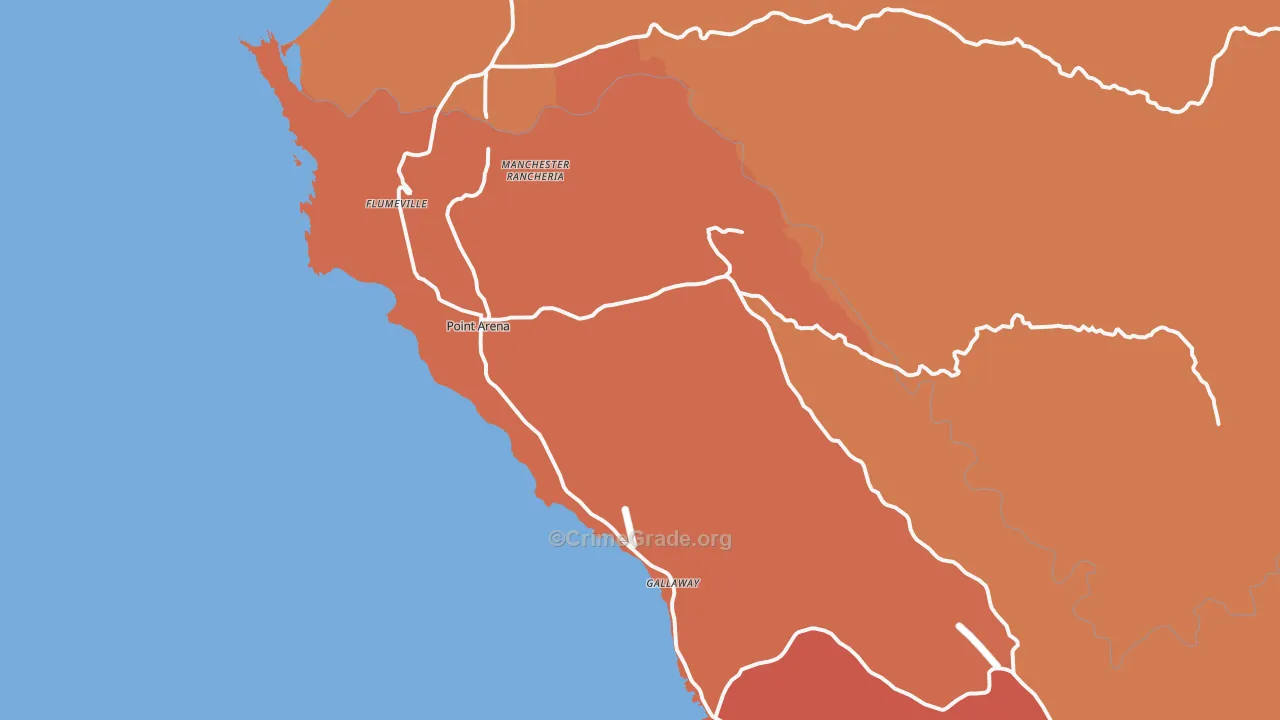 Point Arena, CA Map of Robbery Rates