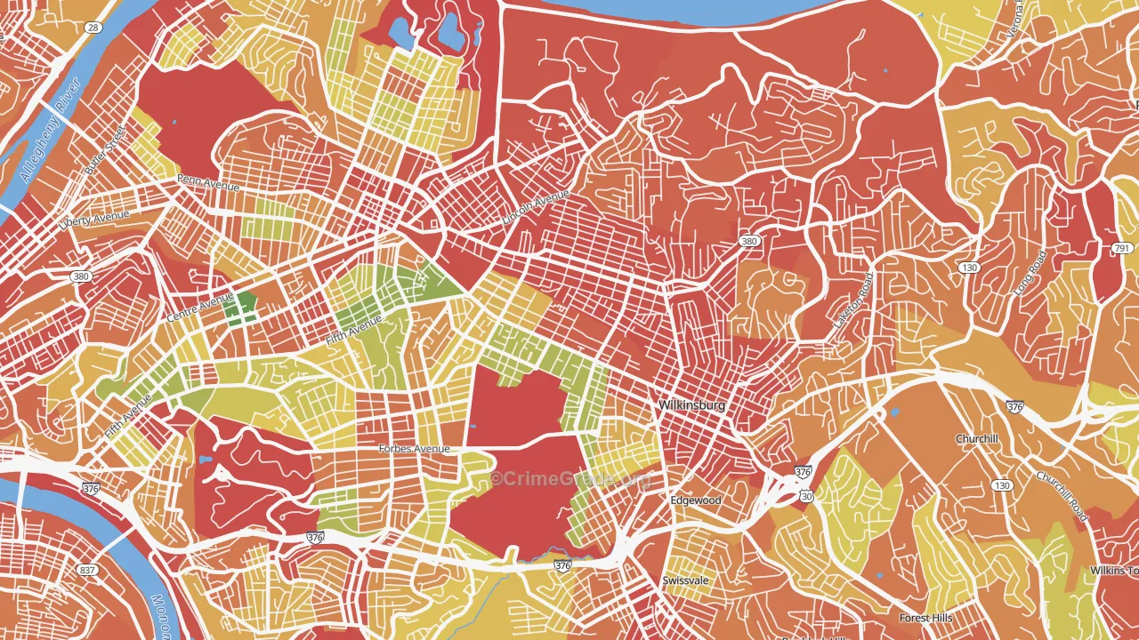 Point Breeze, Pittsburgh, PA Map of Robbery Rates