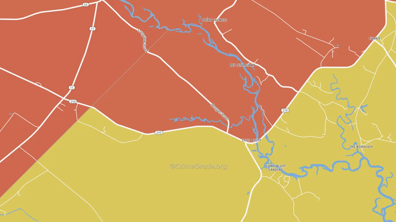 Point Caswell, NC Map of Robbery Rates