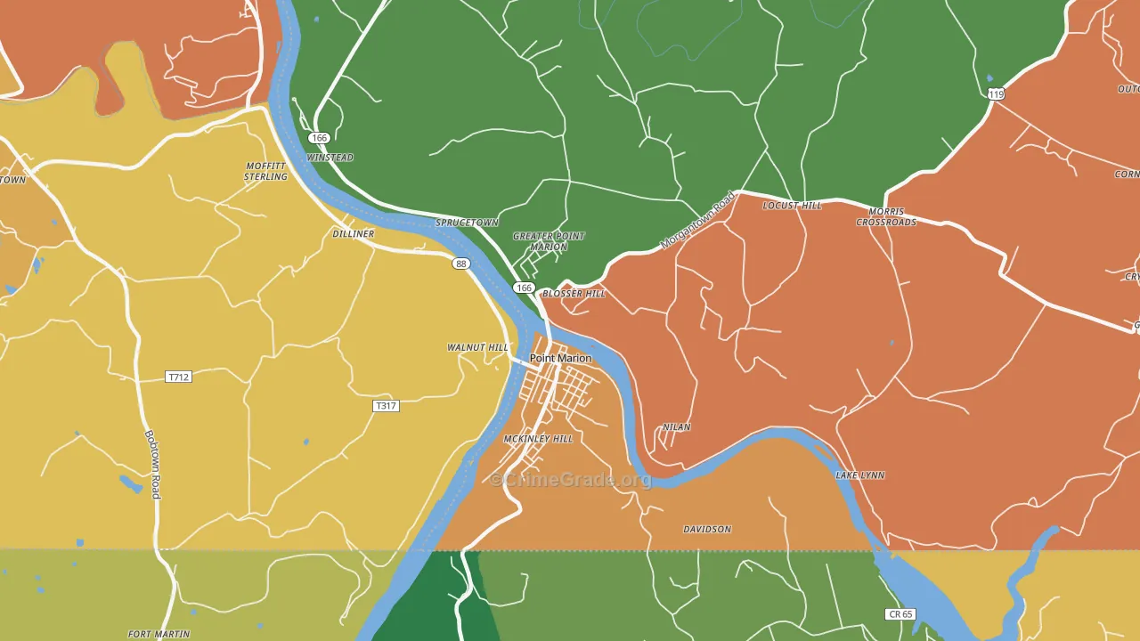 Point Marion, PA Map of Robbery Rates