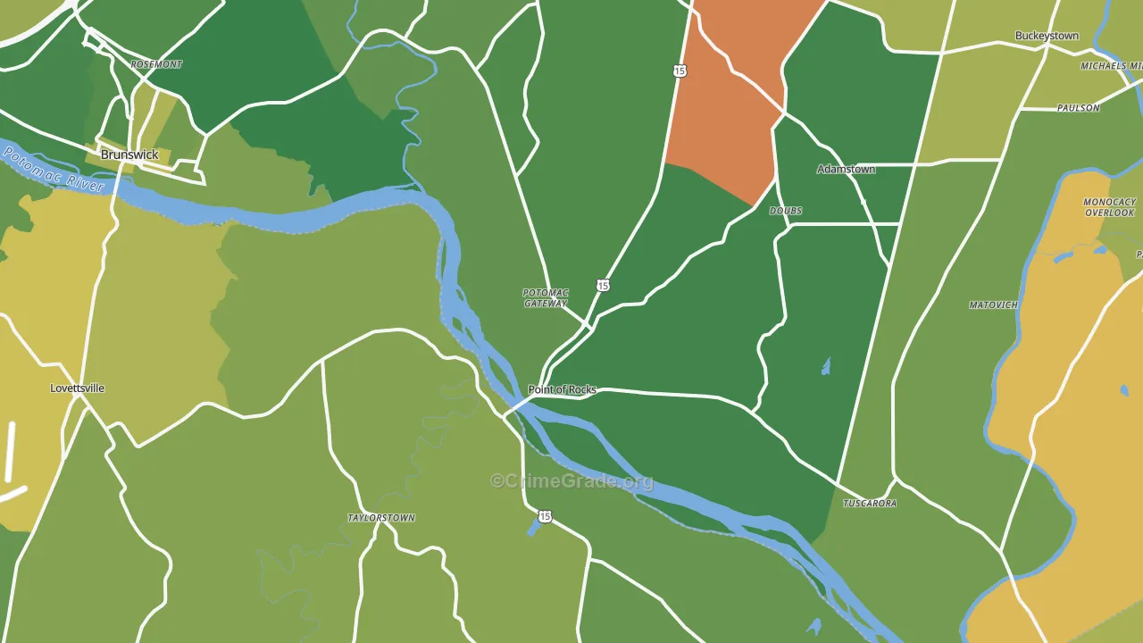 Point Of Rocks, MD Map of Robbery Rates