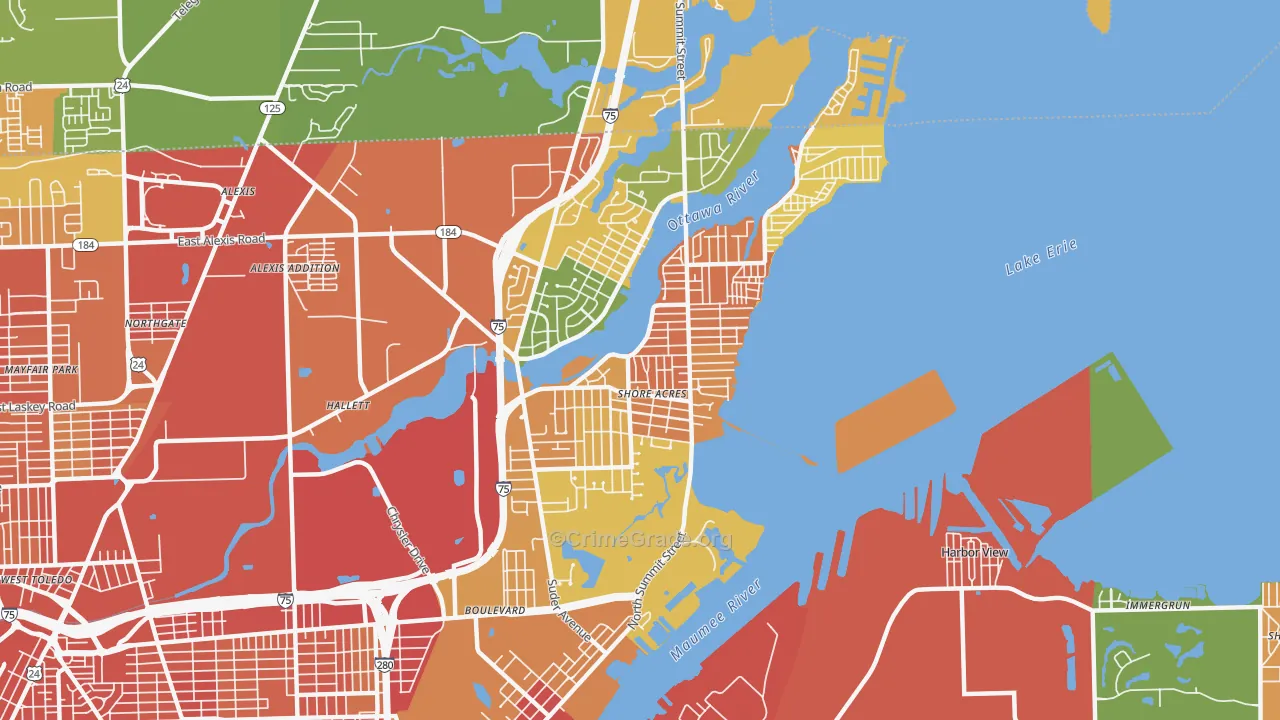 Point Place, Toledo, OH Map of Robbery Rates