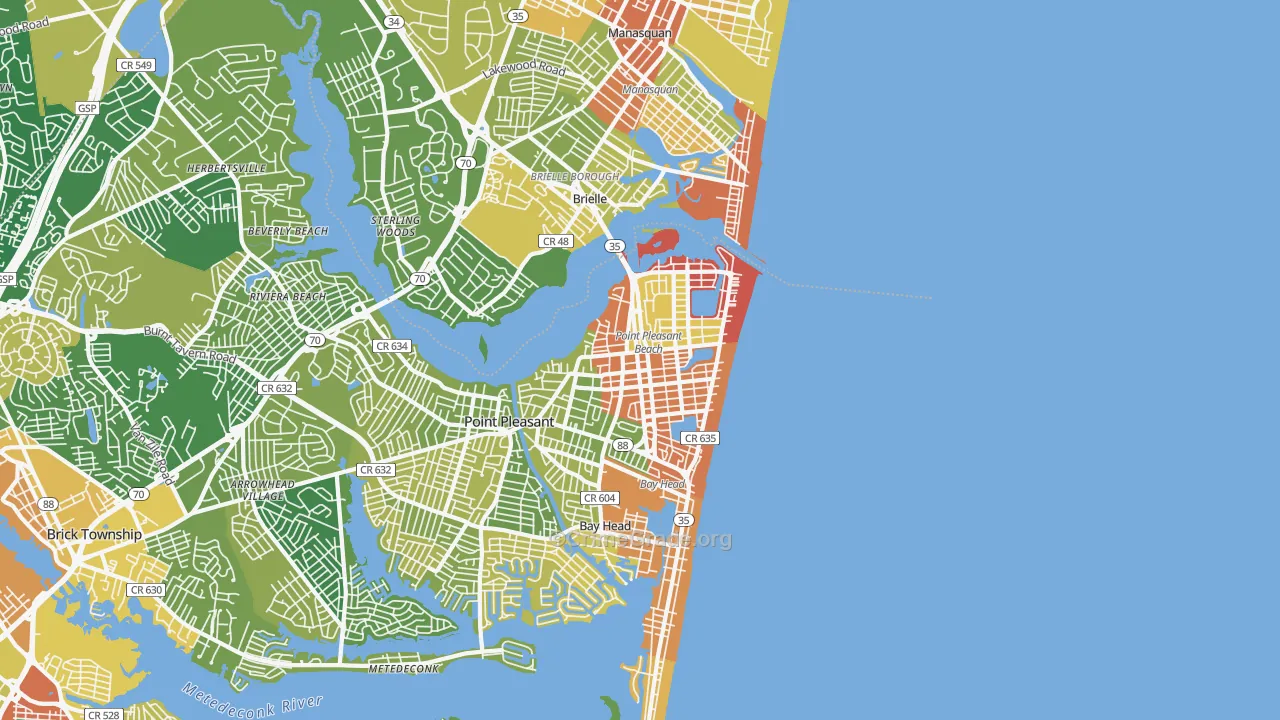 Point Pleasant Beach, NJ Map of Robbery Rates