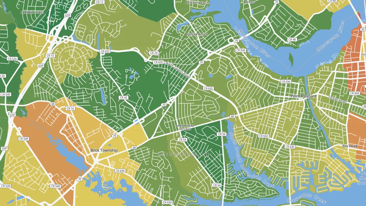 Point Pleasant Manor, Brick, NJ Map of Robbery Rates
