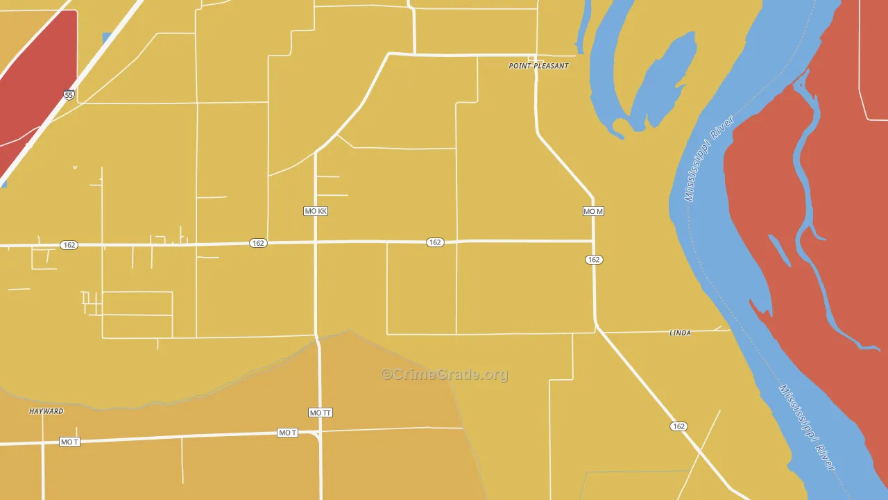 Point Pleasant, MO Map of Robbery Rates