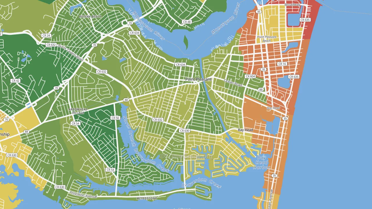 Point Pleasant, NJ Map of Robbery Rates