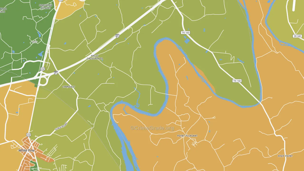 Point Pleasant, TN Map of Robbery Rates