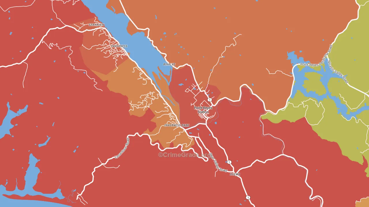 Point Reyes Station, CA Map of Robbery Rates