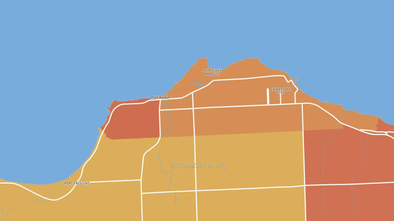 Pointe Aux Barques, MI Map of Robbery Rates