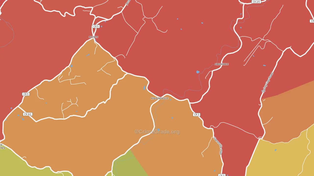 Points, WV Map of Robbery Rates