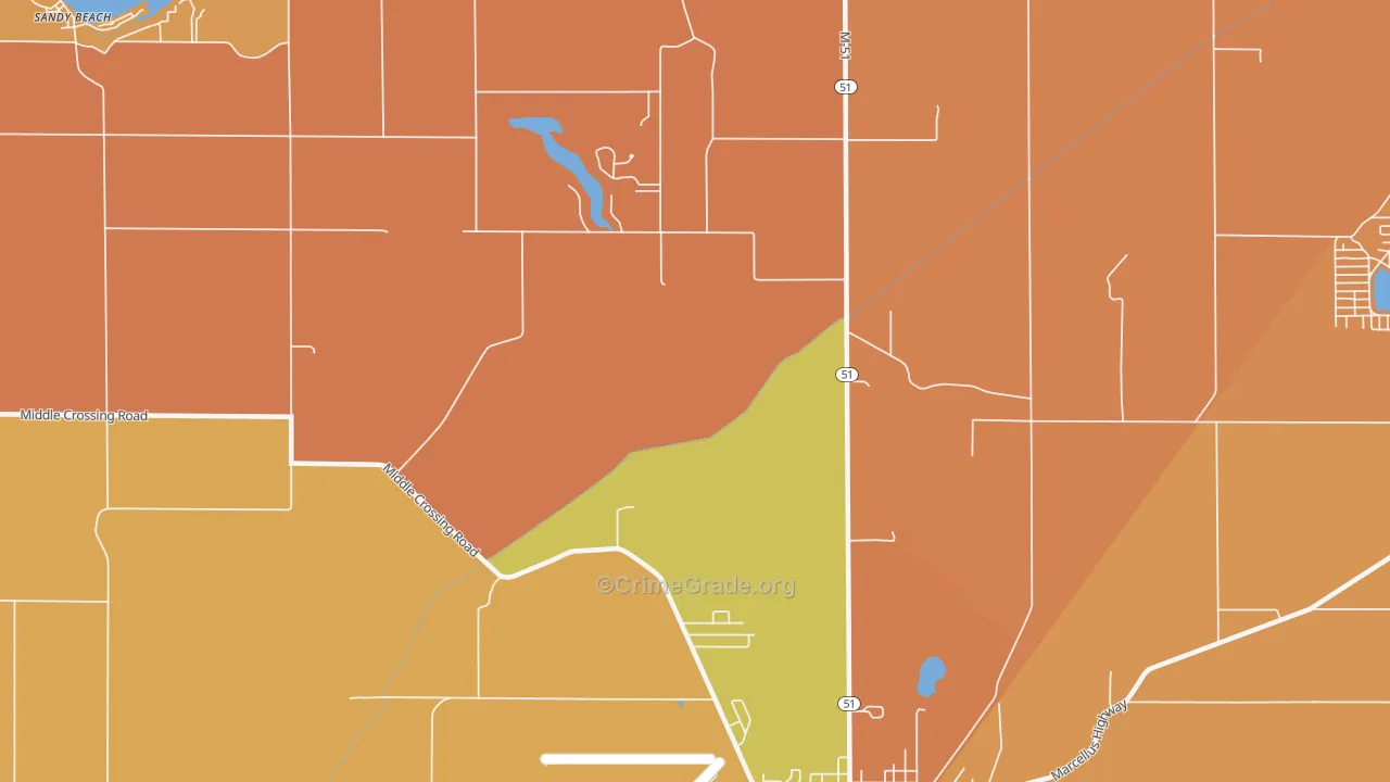 Pokagon, MI Map of Robbery Rates
