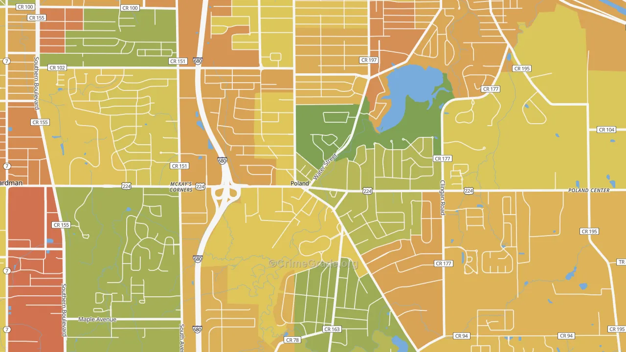 Poland, OH Map of Robbery Rates