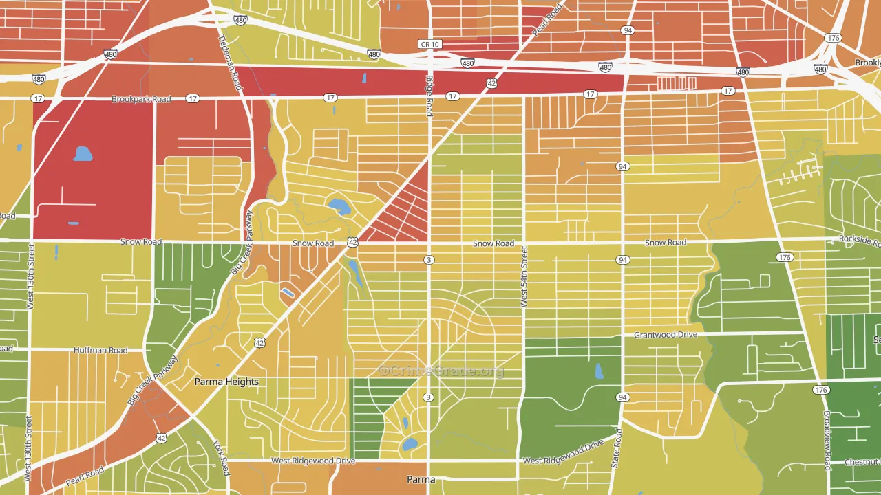 Polish Village, Parma, OH Map of Robbery Rates