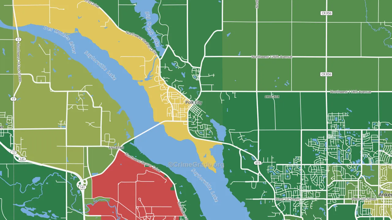 Polk City, IA Map of Robbery Rates