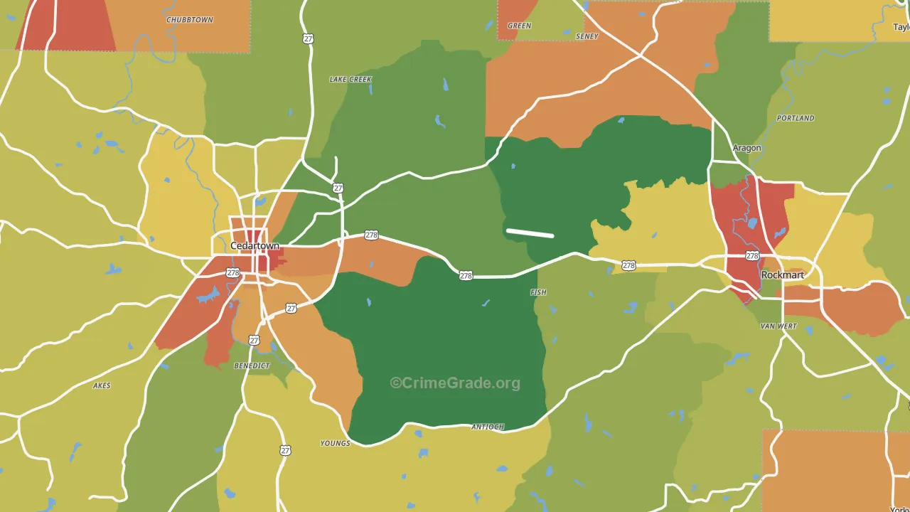 Polk County, GA Map of Robbery Rates