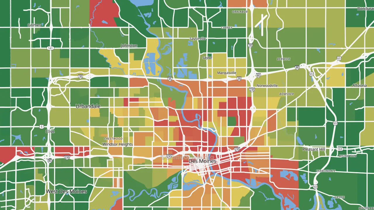 Polk County, IA Map of Robbery Rates