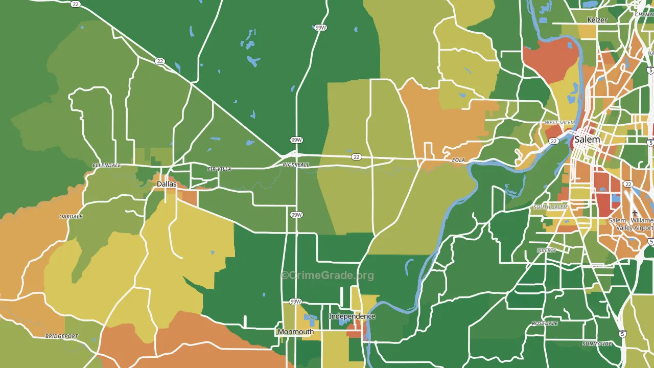 Polk County, OR Map of Robbery Rates