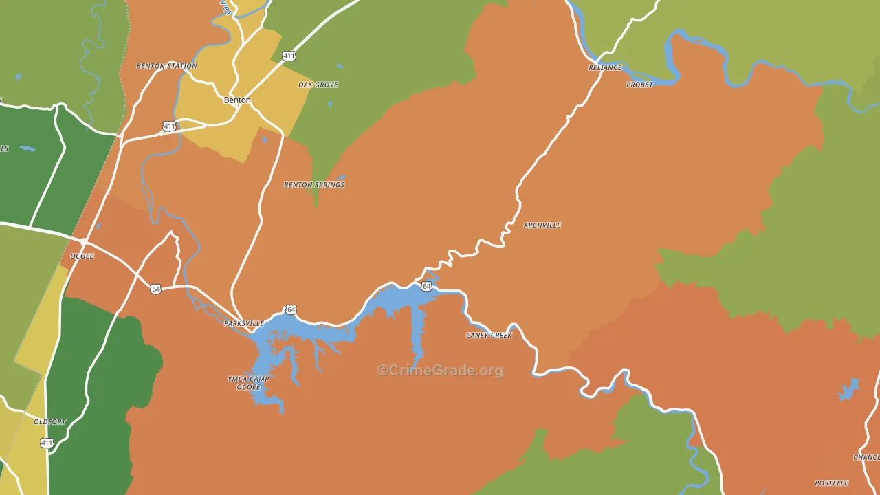 Polk County, TN Map of Robbery Rates