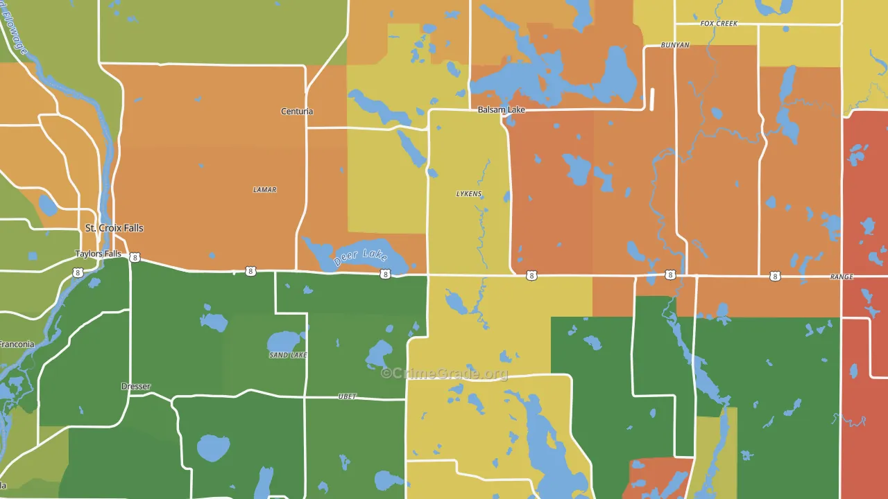 Polk County, WI Map of Robbery Rates