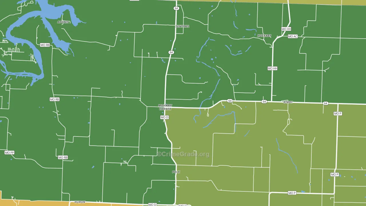 Polk, MO Map of Robbery Rates