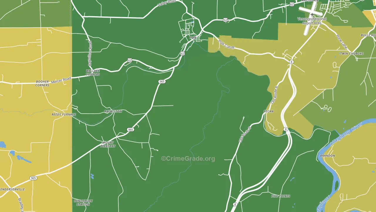 Polk, PA Map of Robbery Rates