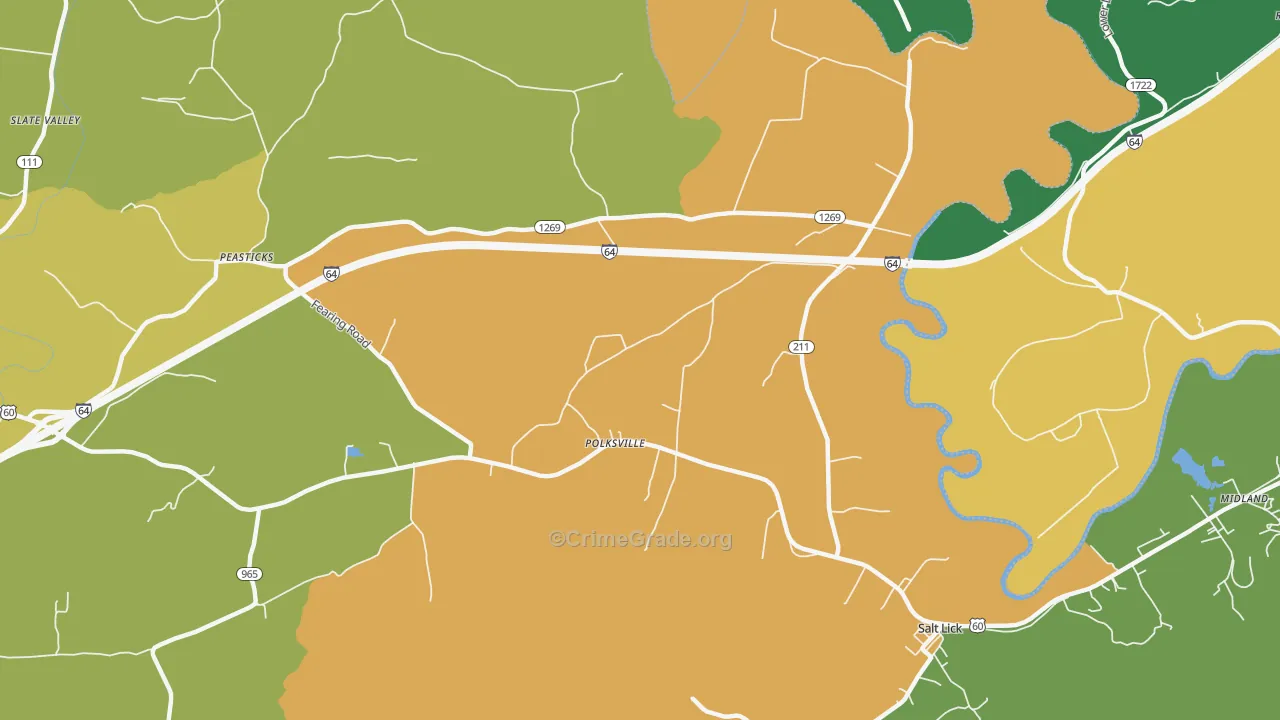 Polksville, KY Map of Robbery Rates