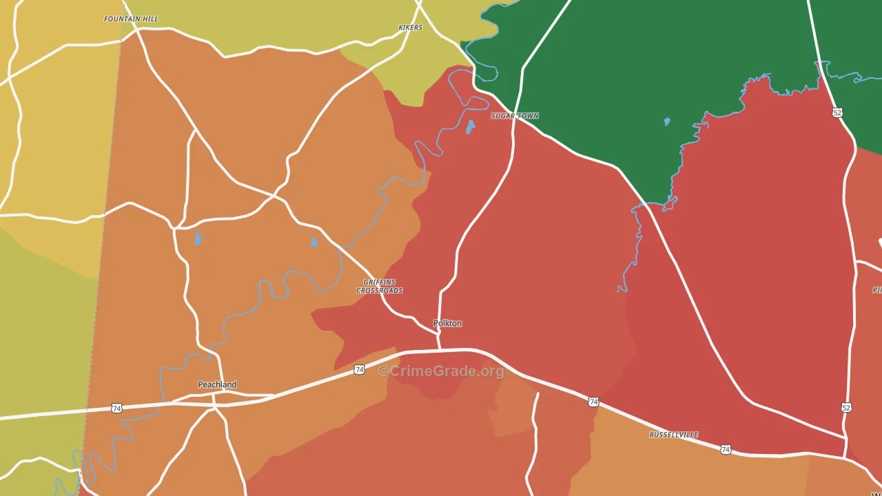 Polkton, NC Map of Robbery Rates