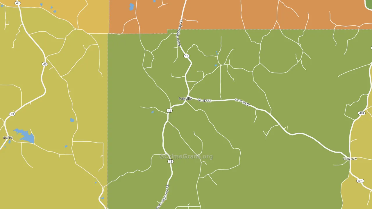 Polkville, MS Map of Robbery Rates