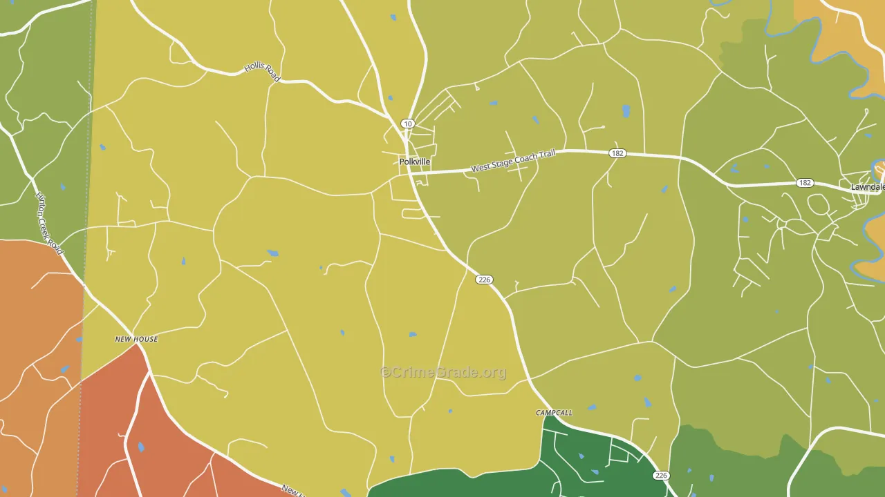 Polkville, NC Map of Robbery Rates