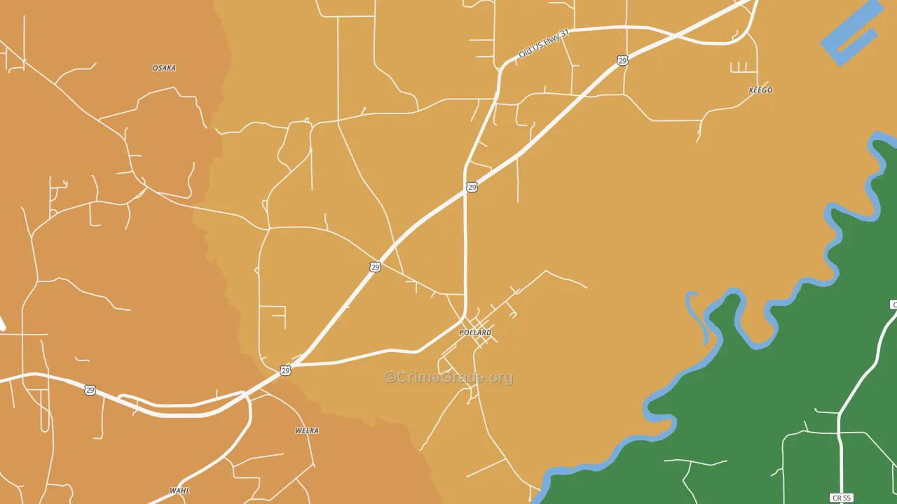 Pollard, AL Map of Robbery Rates