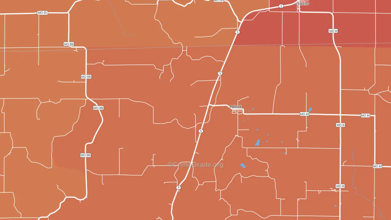 Pollock, MO Map of Robbery Rates