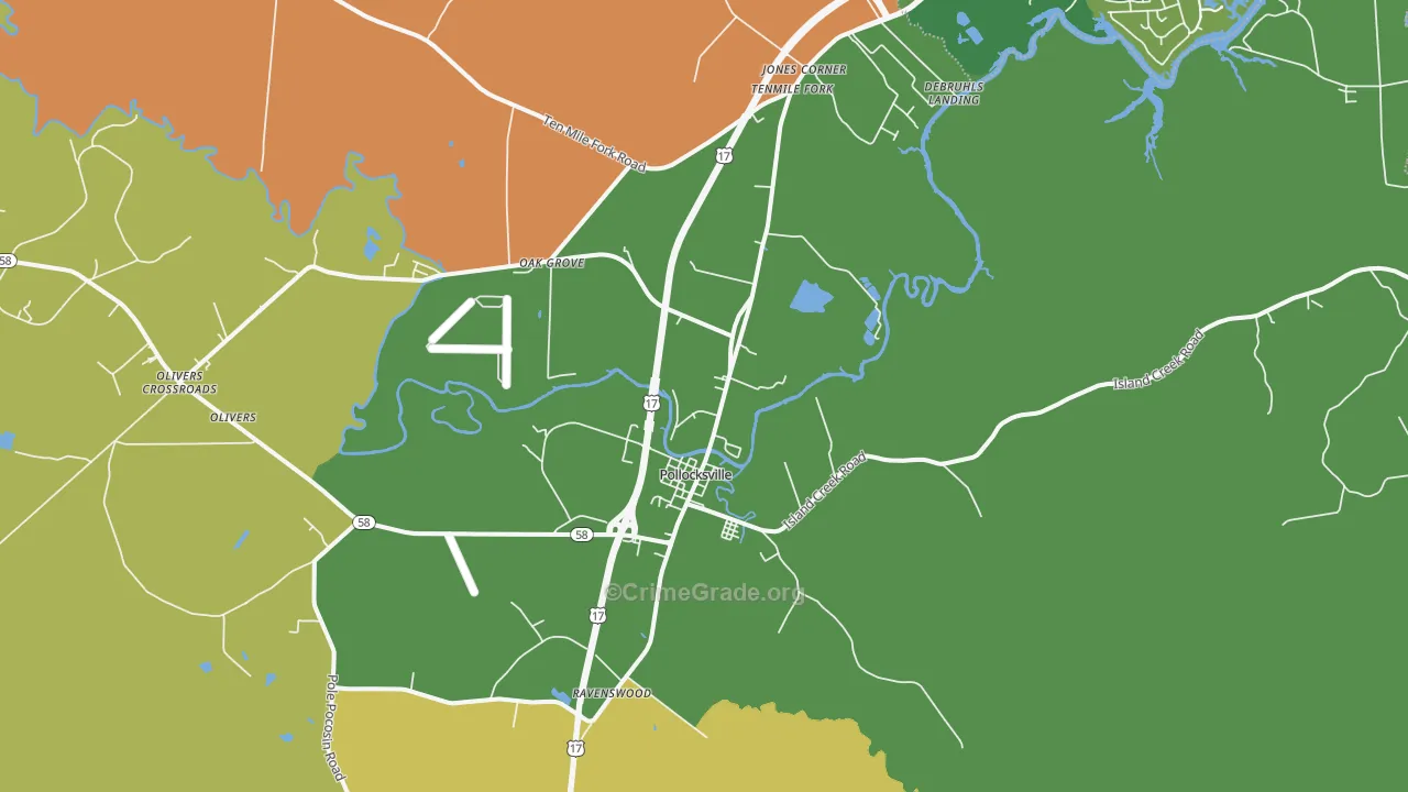 Pollocksville, NC Map of Robbery Rates