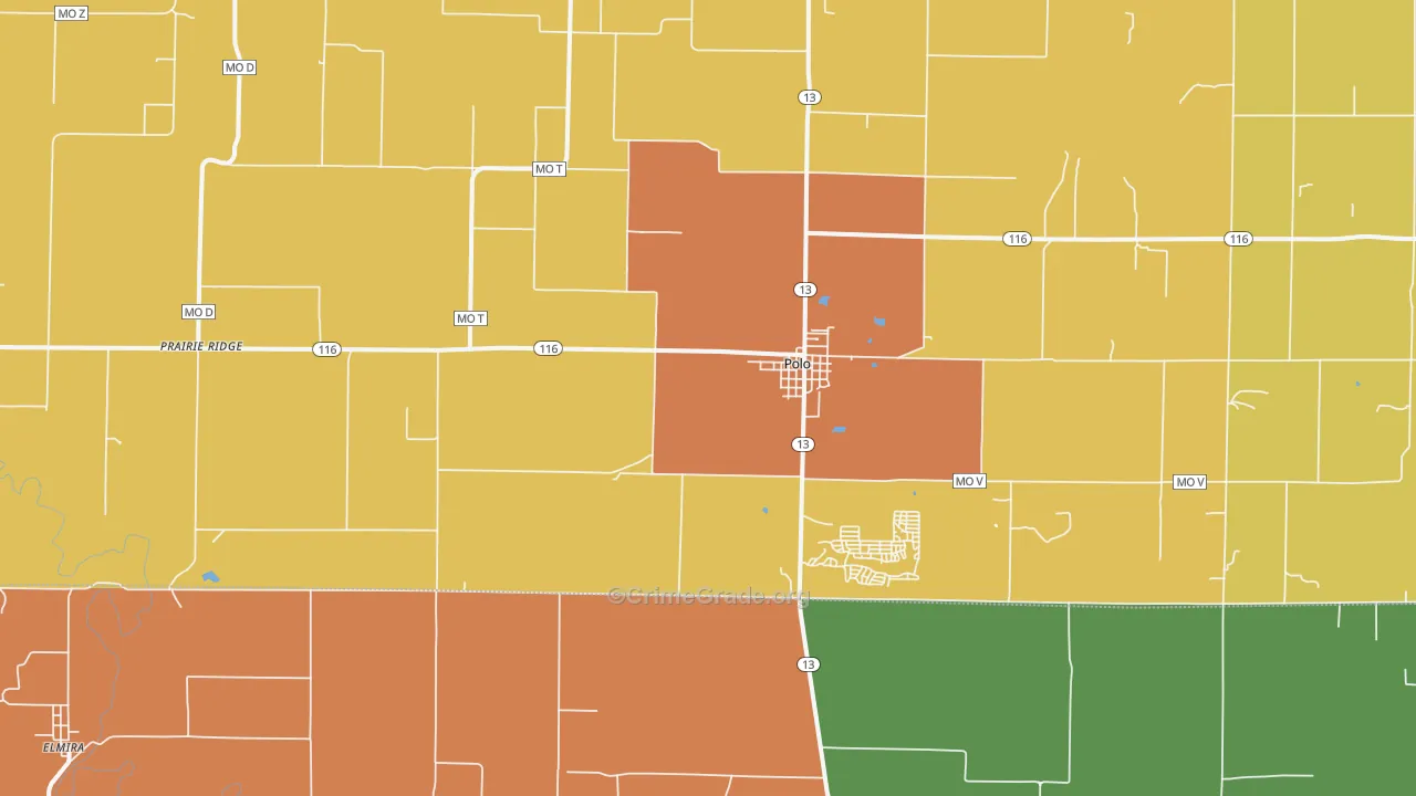 Polo, MO Map of Robbery Rates