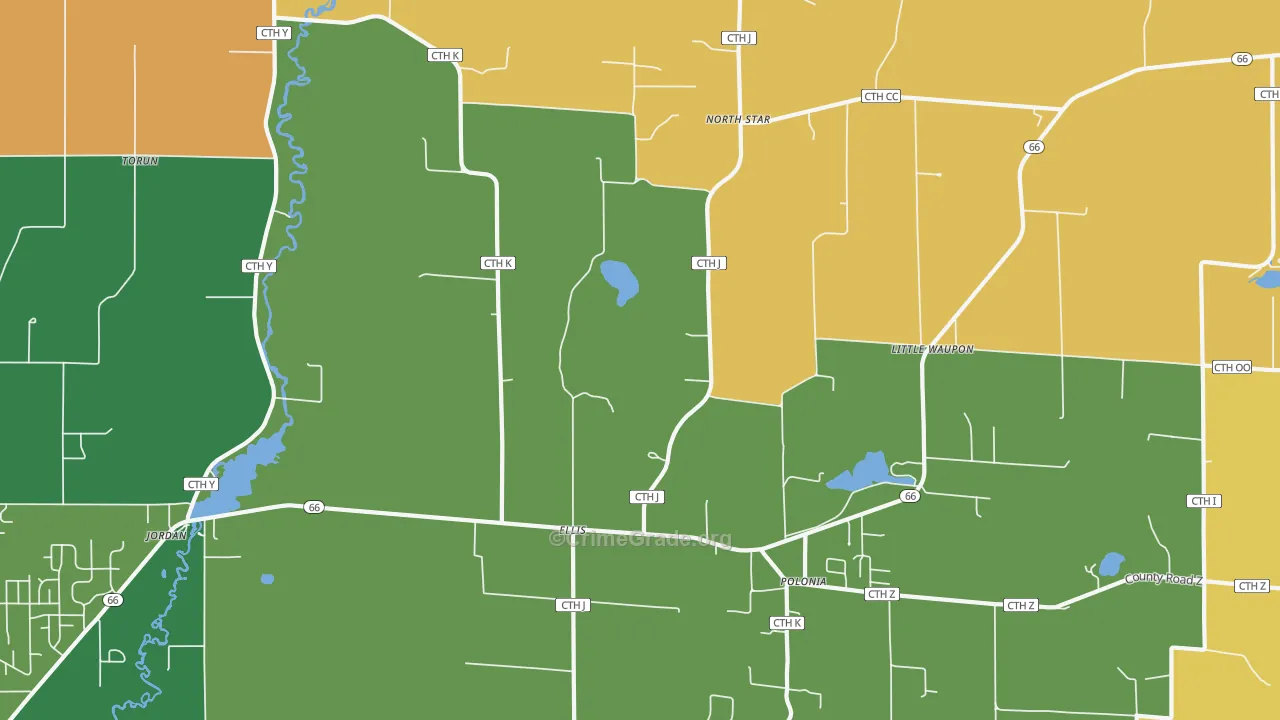 Polonia, WI Map of Robbery Rates