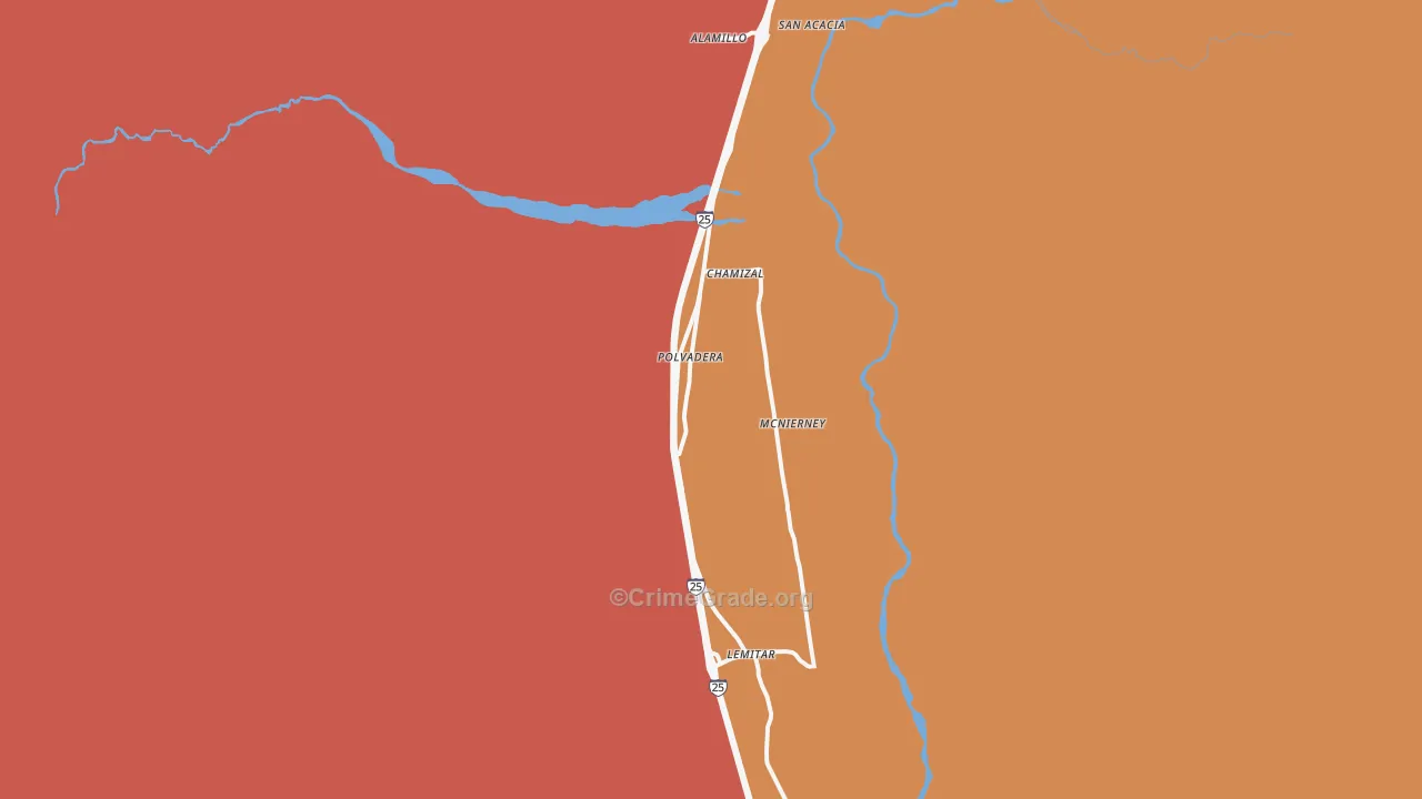 Polvadera, NM Map of Robbery Rates