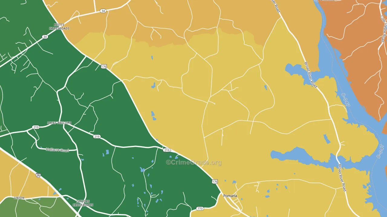 Pomaria, SC Map of Robbery Rates