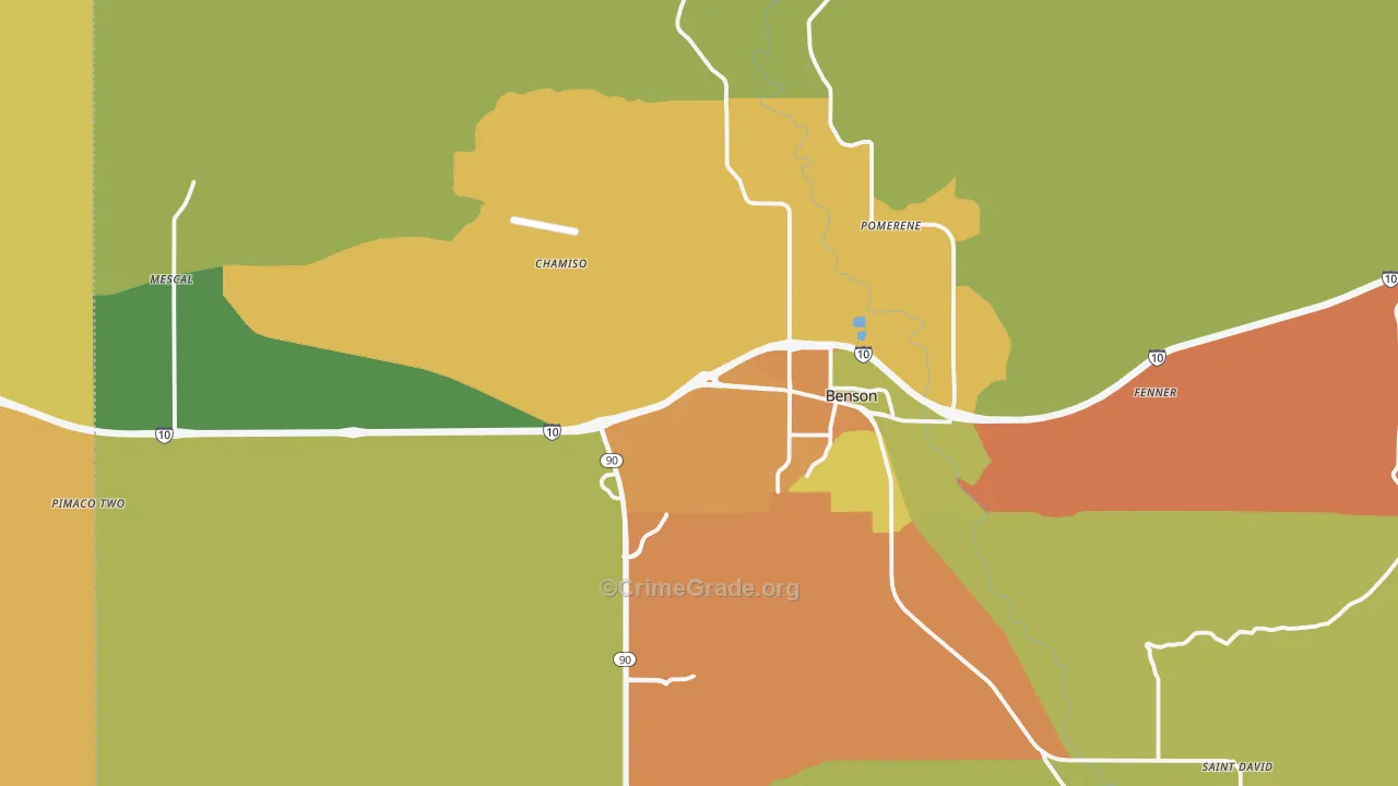 Pomerene, AZ Map of Robbery Rates