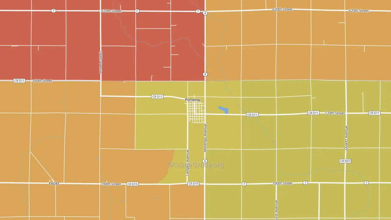 Pomeroy, IA Map of Robbery Rates