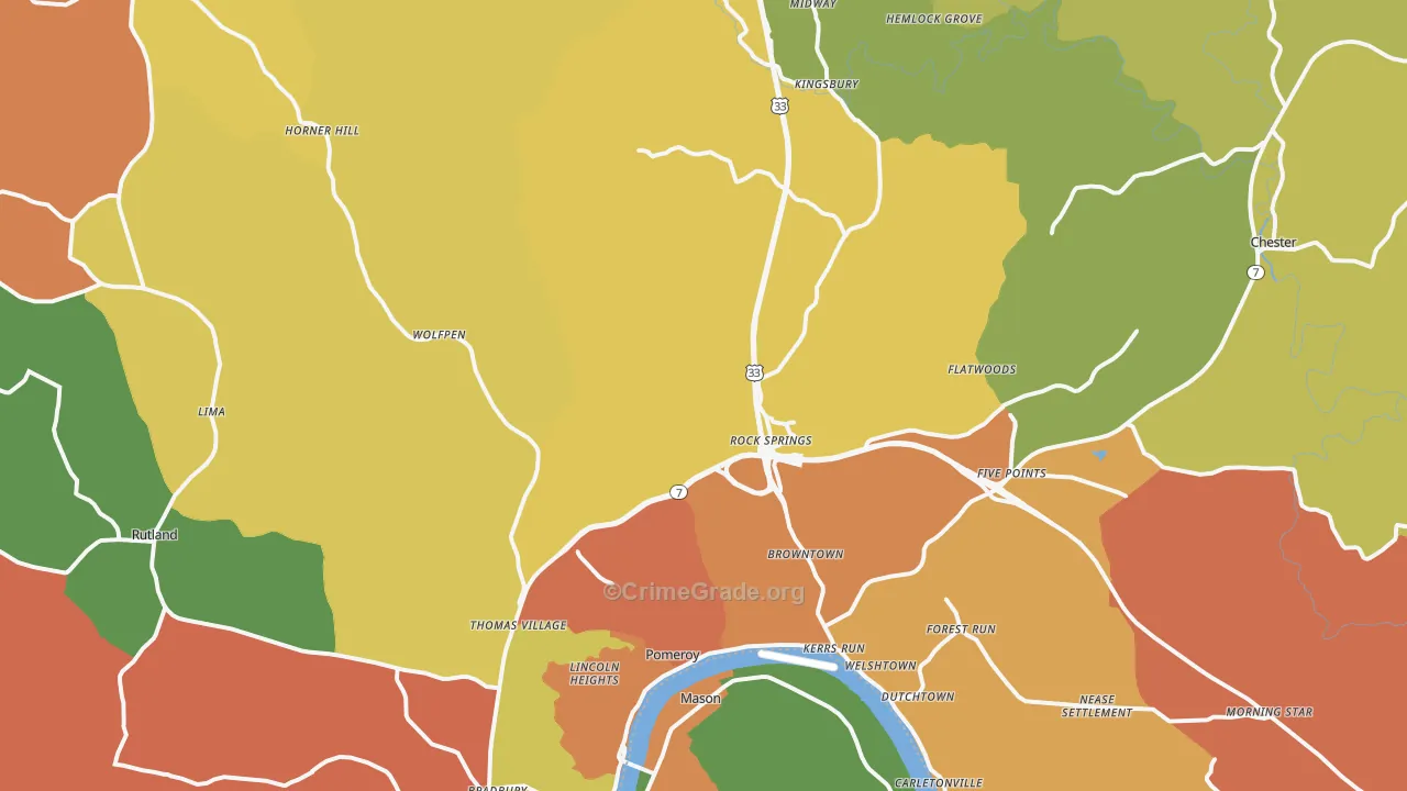 Pomeroy, OH Map of Robbery Rates