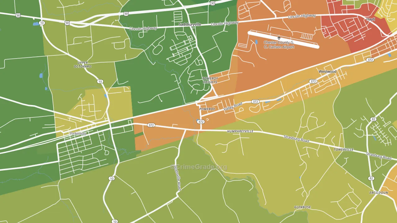 Pomeroy, PA Map of Robbery Rates