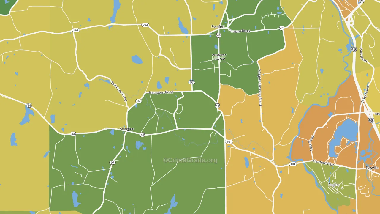 Pomfret Center, CT Map of Robbery Rates