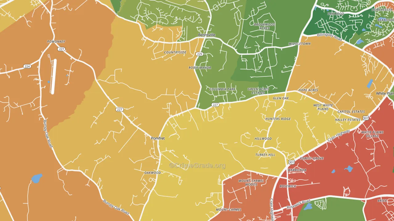 Pomfret, MD Map of Robbery Rates