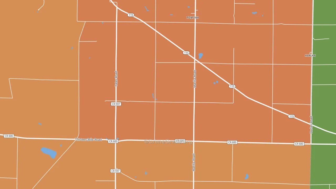Pomona, MI Map of Robbery Rates
