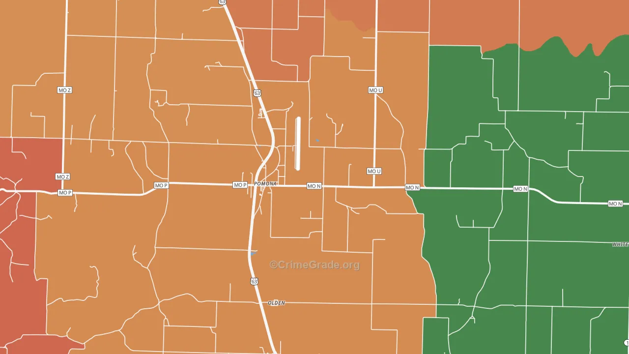 Pomona, MO Map of Robbery Rates