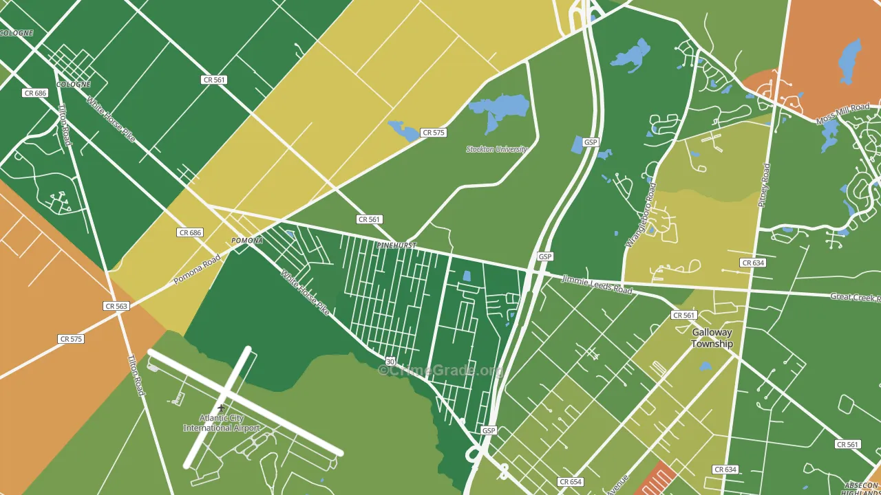 Pomona, NJ Map of Robbery Rates