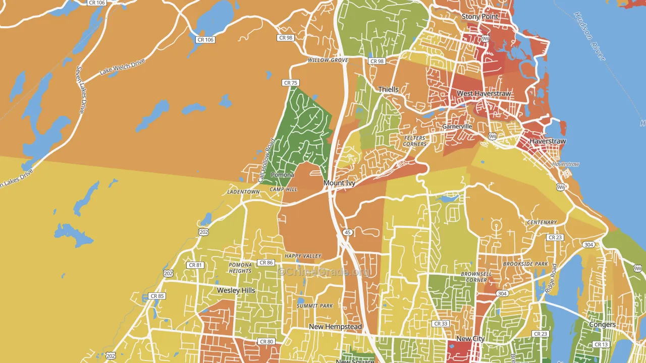 Pomona, NY Map of Robbery Rates